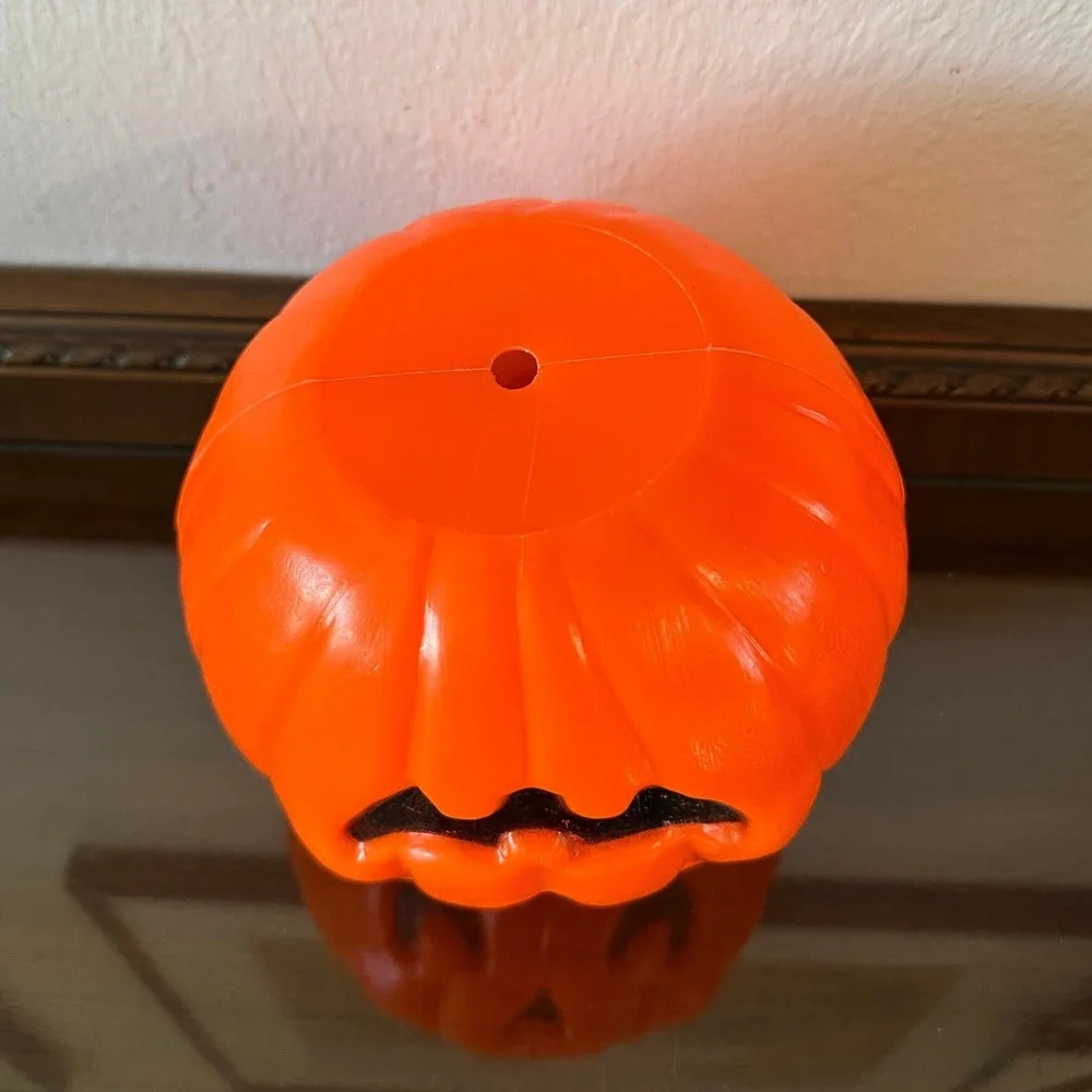Vtg Halloween Blow Mold Jack-O-Lantern Pumpkin Candy Bucket Orange 7x6